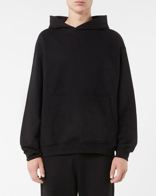 BLACK HOODIE WITH BLACK EMBROIDERED LOGO