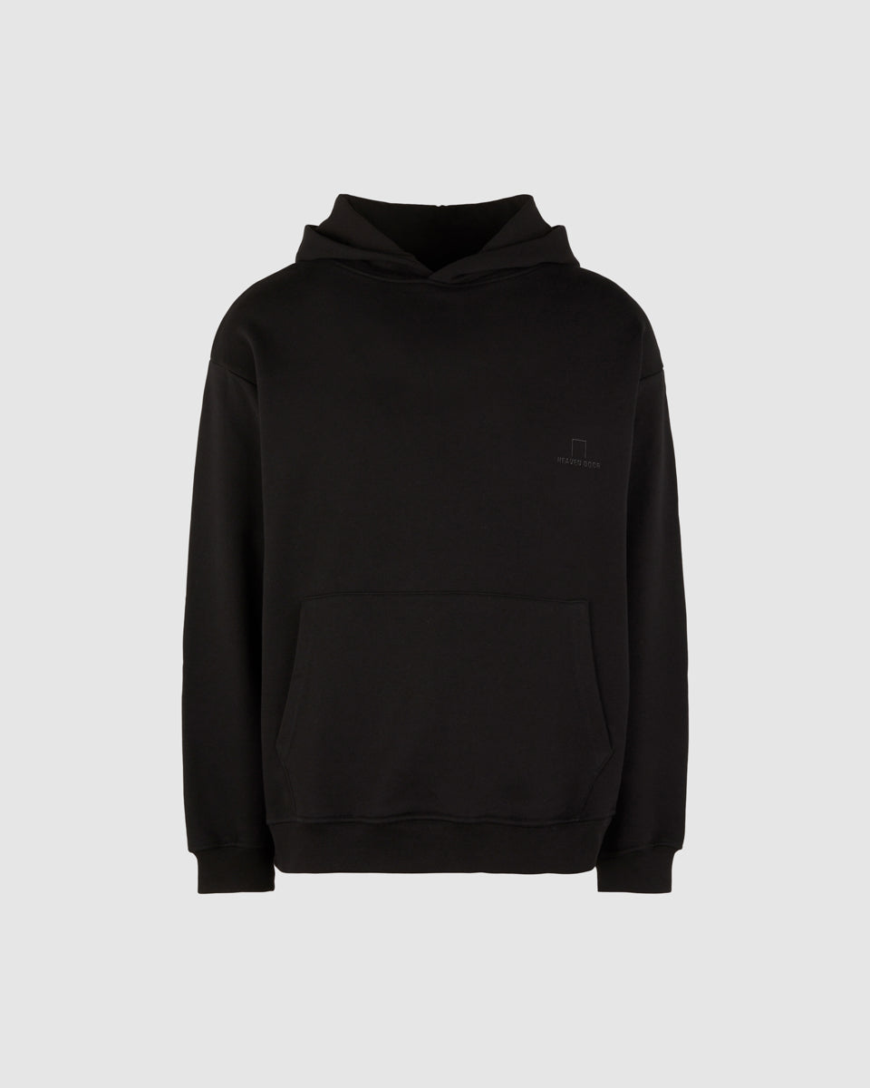 BLACK HOODIE WITH BLACK EMBROIDERED LOGO