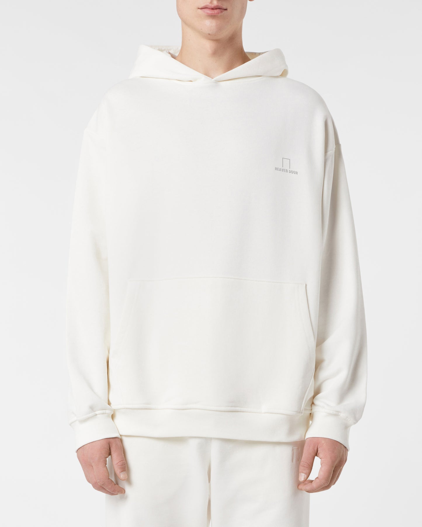 WHITE HOODIE WITH WHITE EMBROIDERED LOGO