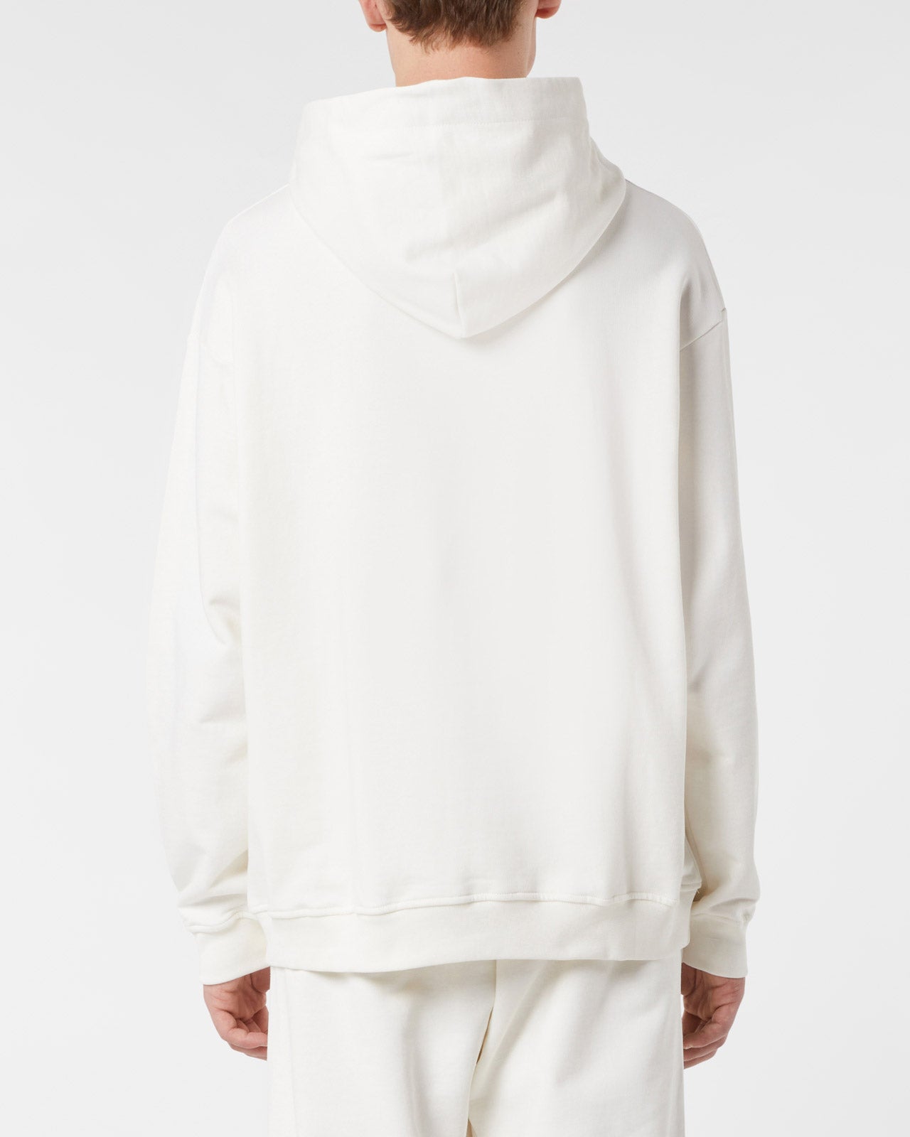 WHITE HOODIE WITH WHITE EMBROIDERED LOGO