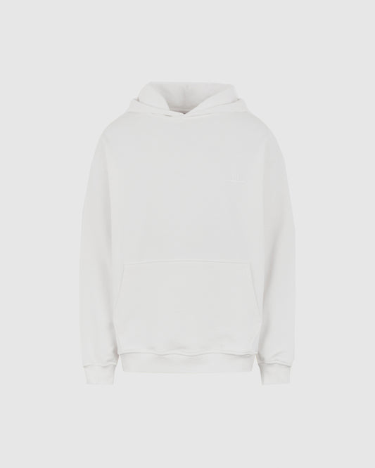 WHITE HOODIE WITH WHITE EMBROIDERED LOGO