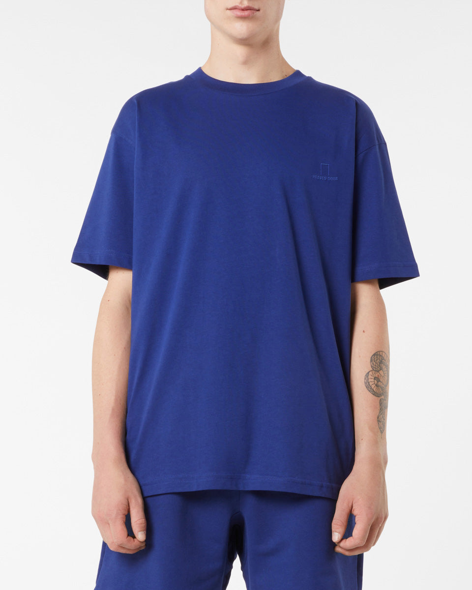 BLUE T-SHIRT WITH BLUE EMBROIDERED LOGO