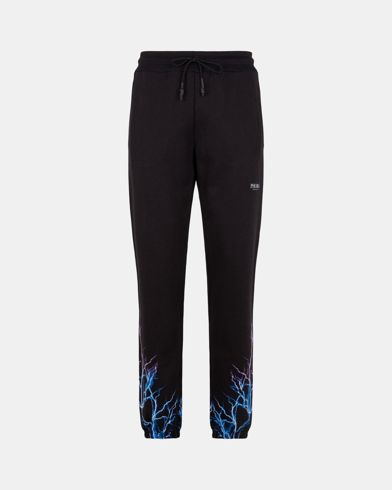 BLACK PANTS WITH BLUE AND PURPLE LIGHTNING