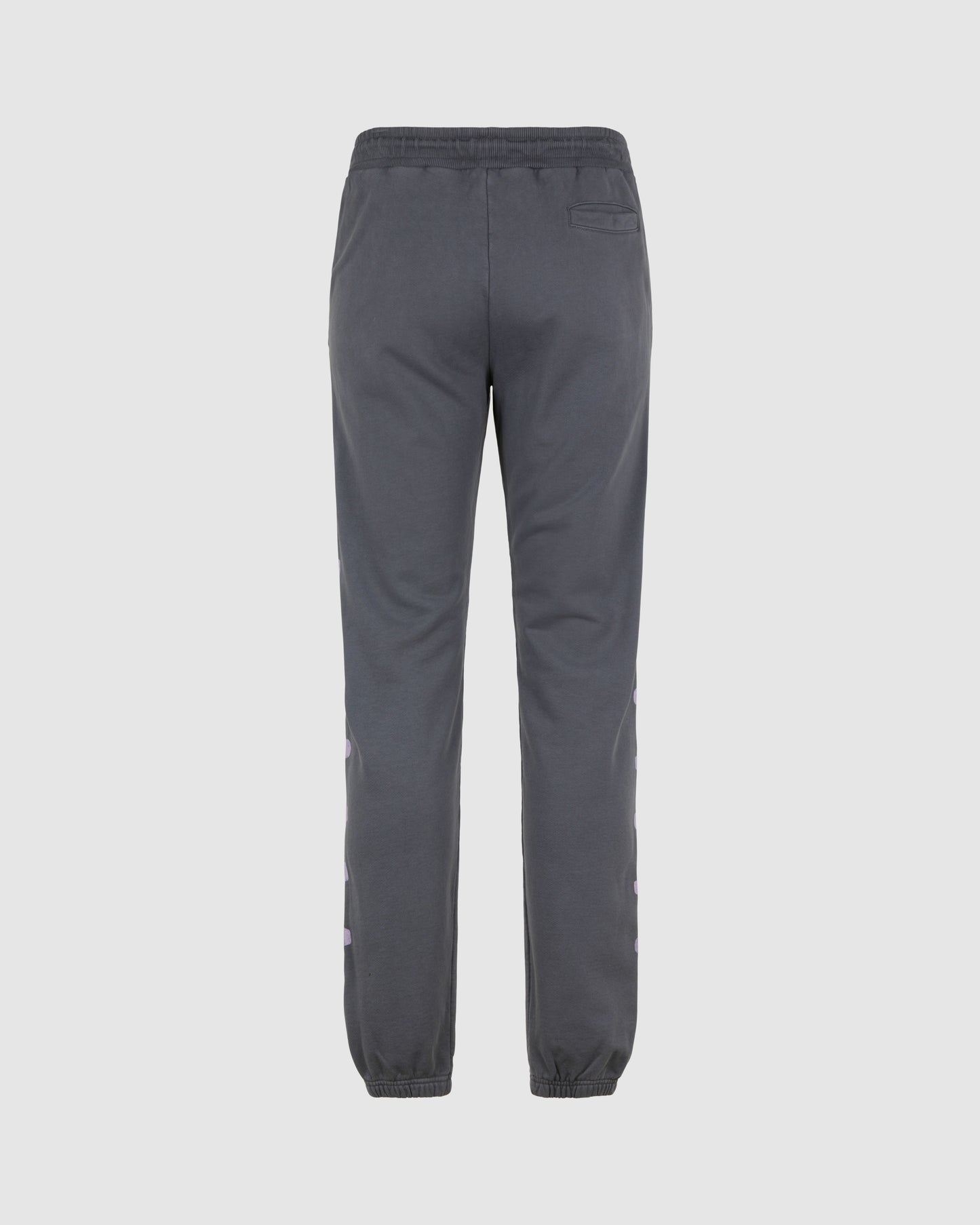 GREY PANTS WITH LILAC CROSS BONES