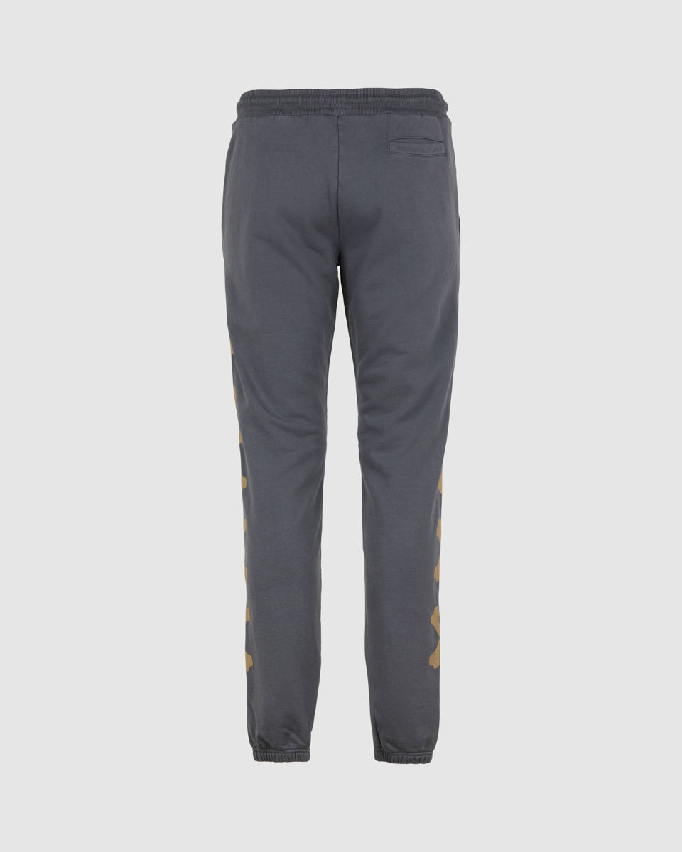 GREY PANTS WITH BEIGE CROSS BONES