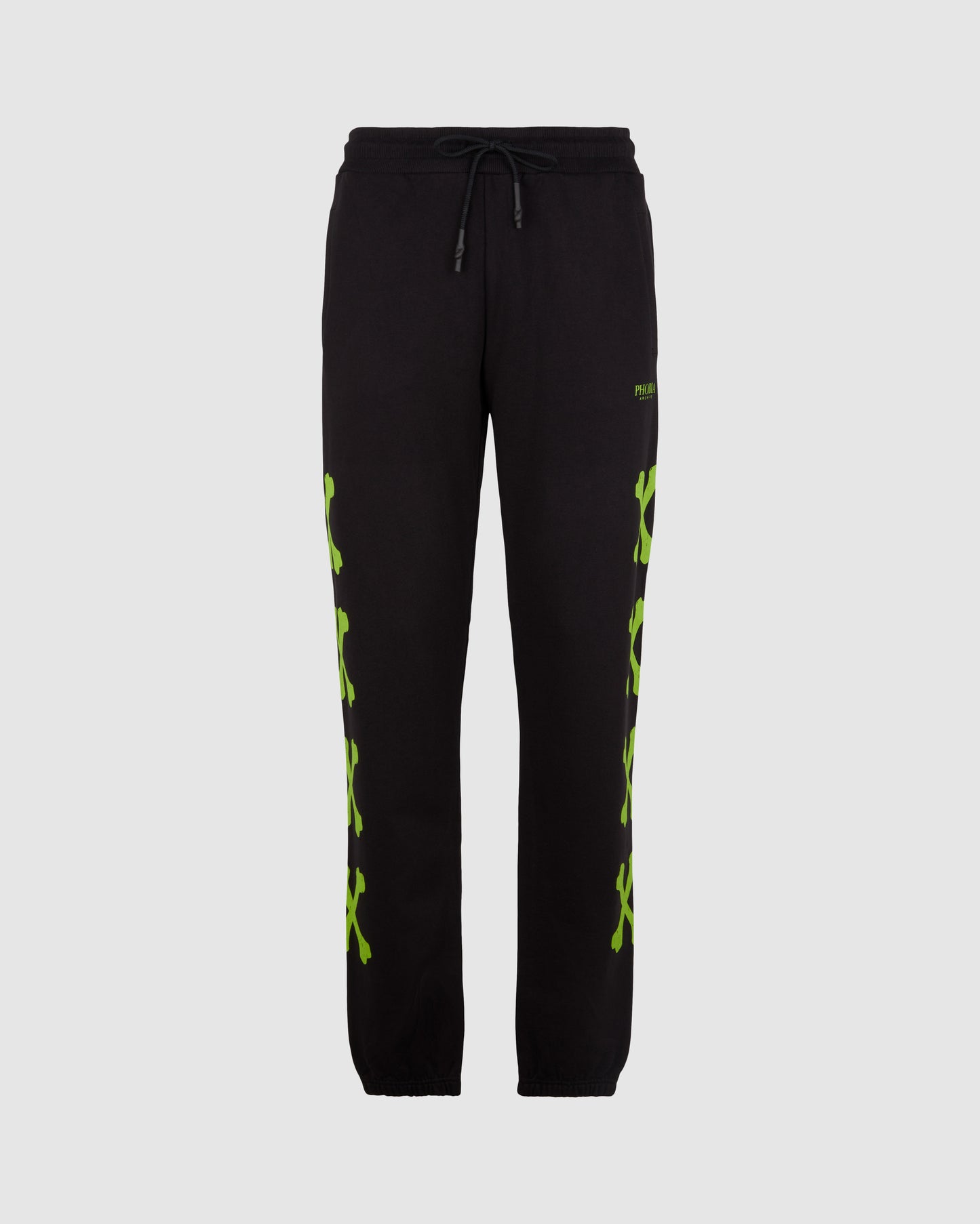 BLACK PANTS WITH GREEN CROSS BONES