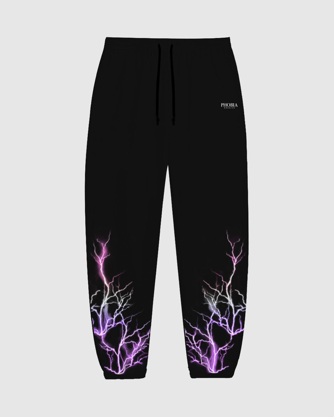 BLACK PANTS WITH PURPLE GREY FUXIA LIGHTNING