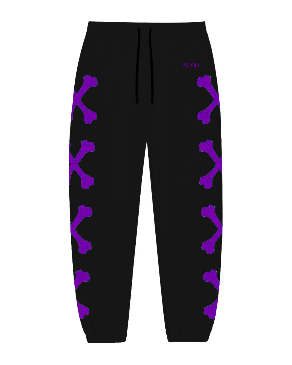 BLACK PANTS WITH PURPLE CROSS BONES