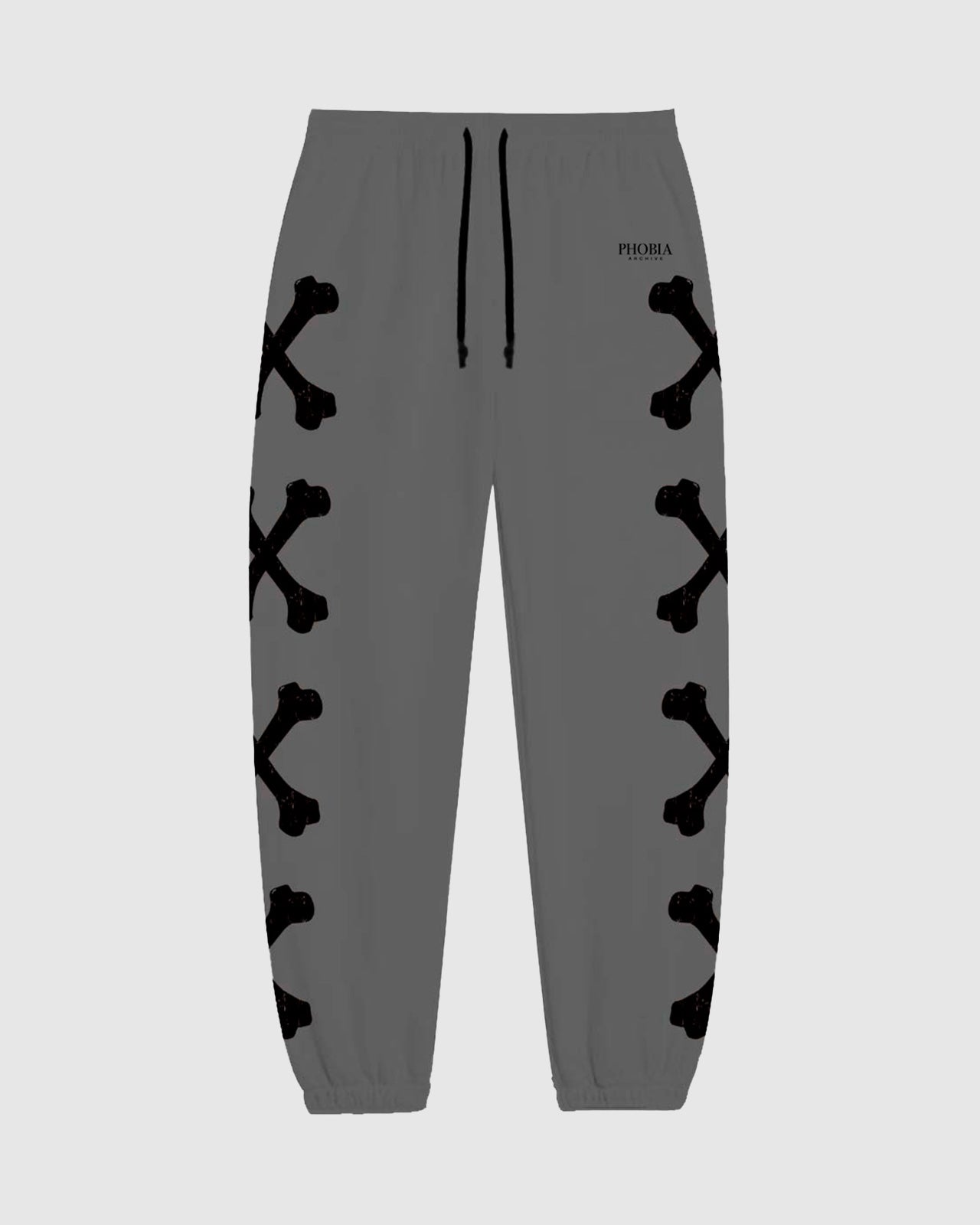 GREY PANTS WITH BLACK CROSS BONES