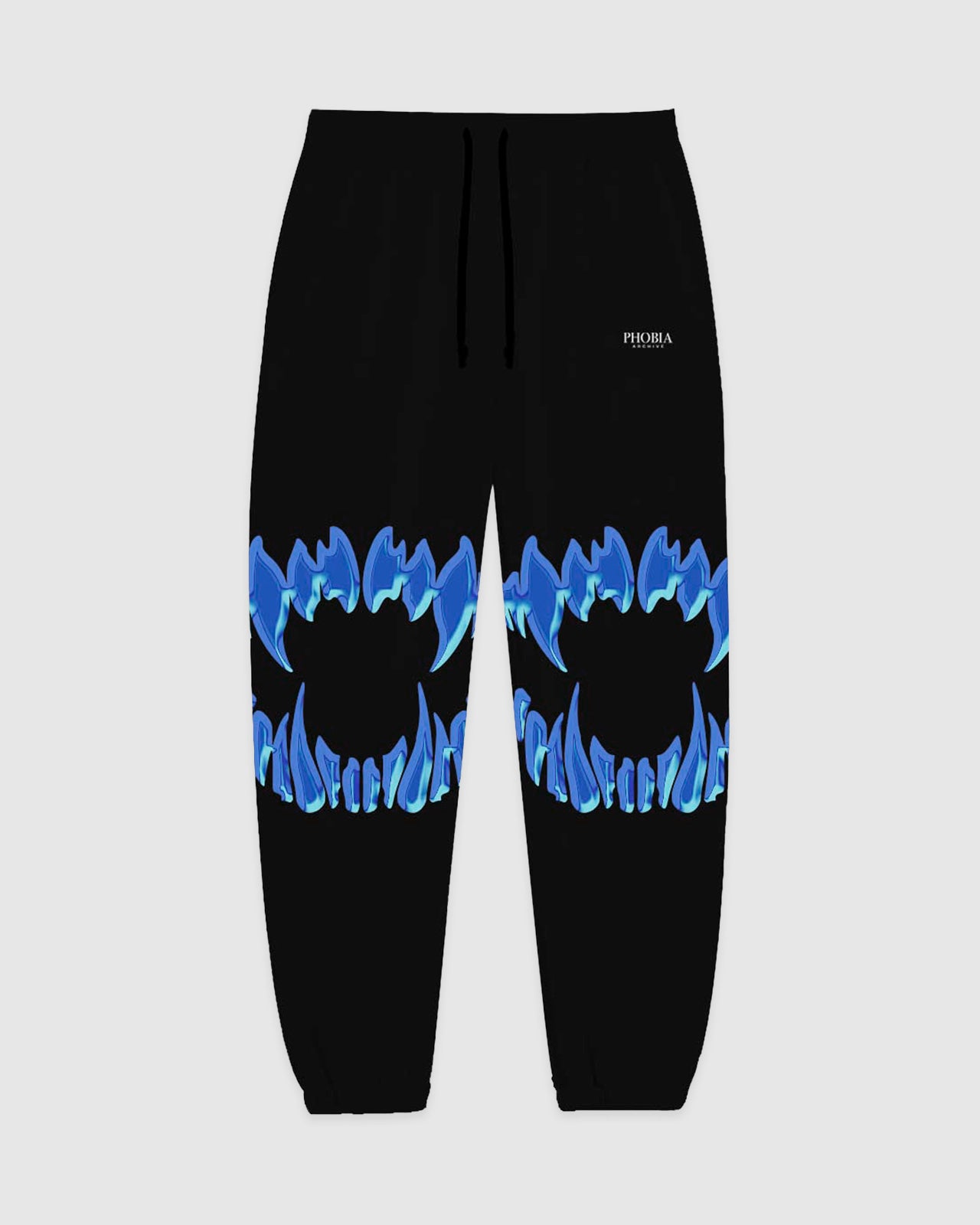 BLACK PANTS WITH BLUE MOUTH PRINT