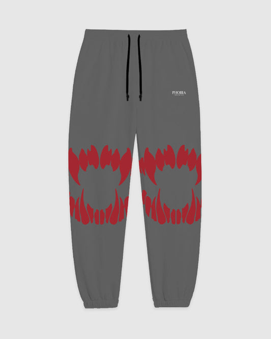 GREY PANTS WITH RED MOUTH PRINT