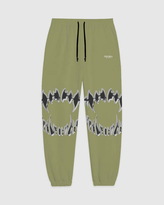 GREEN PANTS WITH GREY MOUTH PRINT