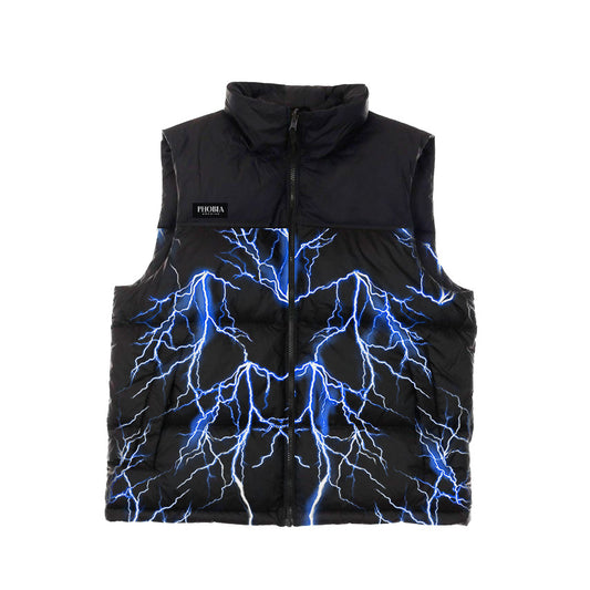 BLACK PUFFY VEST WITH BLUE ALL OVER LIGHTNING