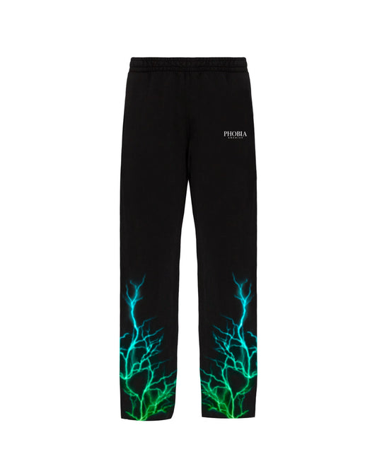 BLACK PANTS WITH GREEN AND LIGHTBLUE LIGHTNING