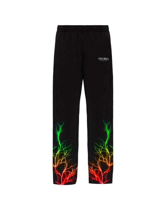 BLACK PANTS WITH RED AND GREEN LIGHTNING