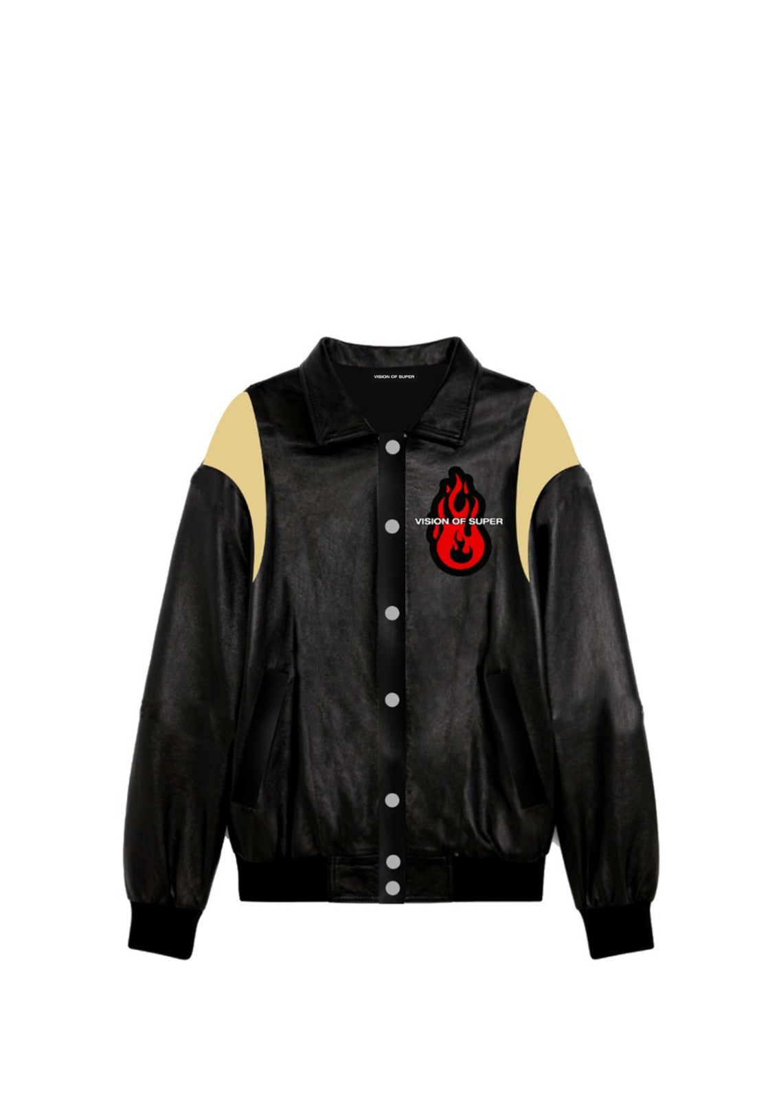 BLACK SATIN COLLEGE JACKET WITH DOUBLE PANDY PATCH