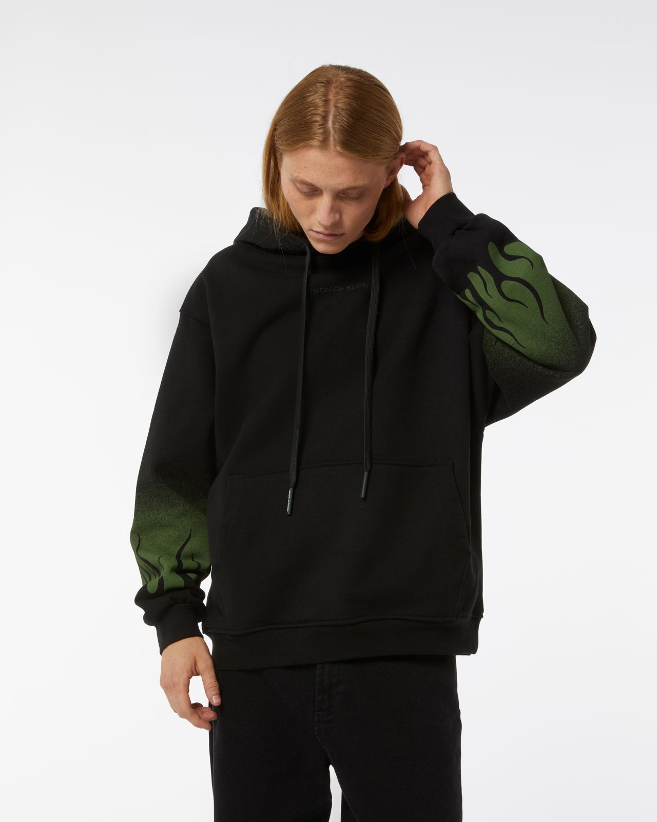 BLACKHOODIE WITH NEGATIVE GREEN FLAMES