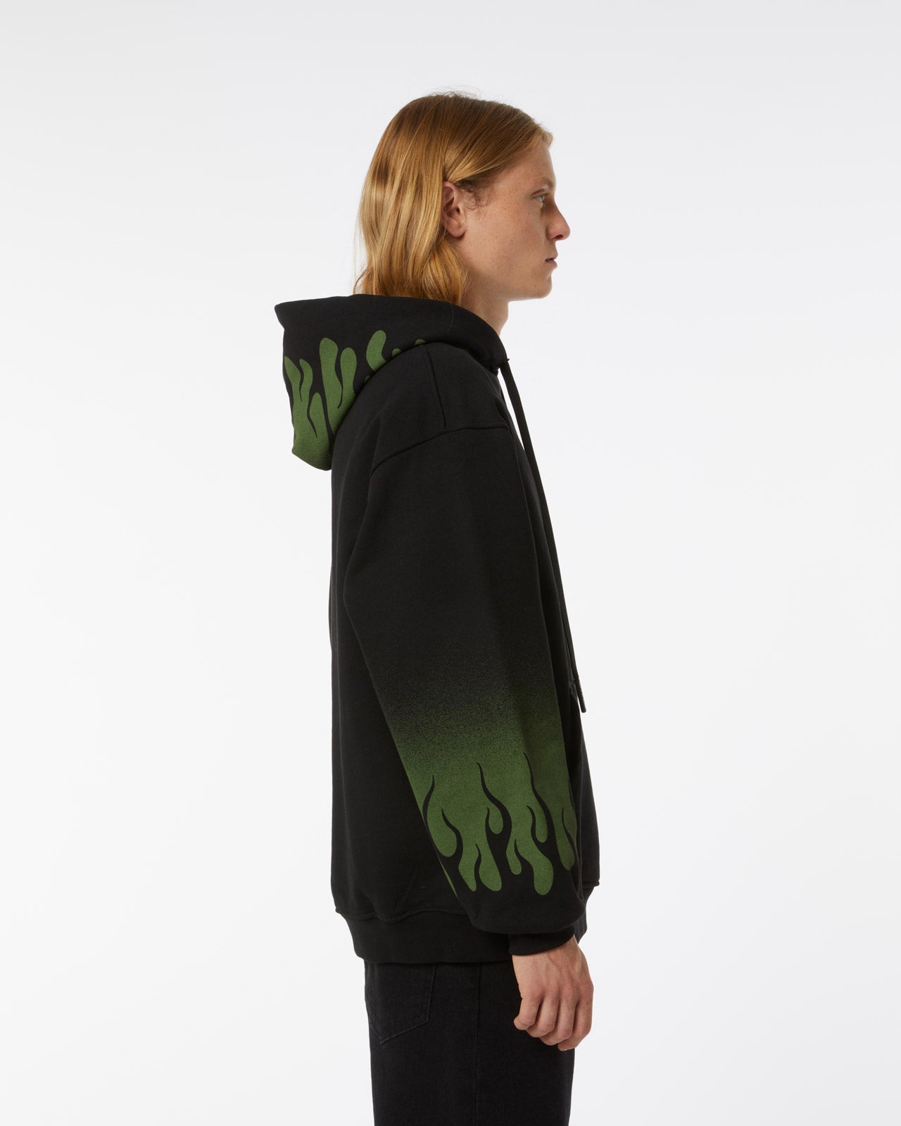 BLACKHOODIE WITH NEGATIVE GREEN FLAMES