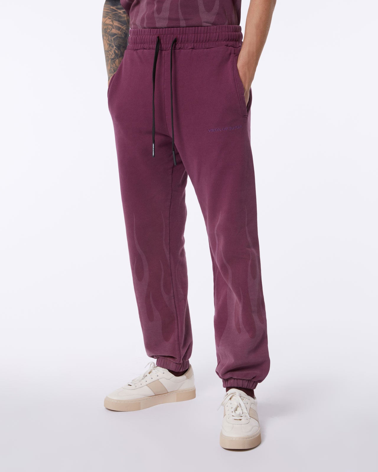 GRAPE WINE PANTS WITH CORROSIVE FLAMES