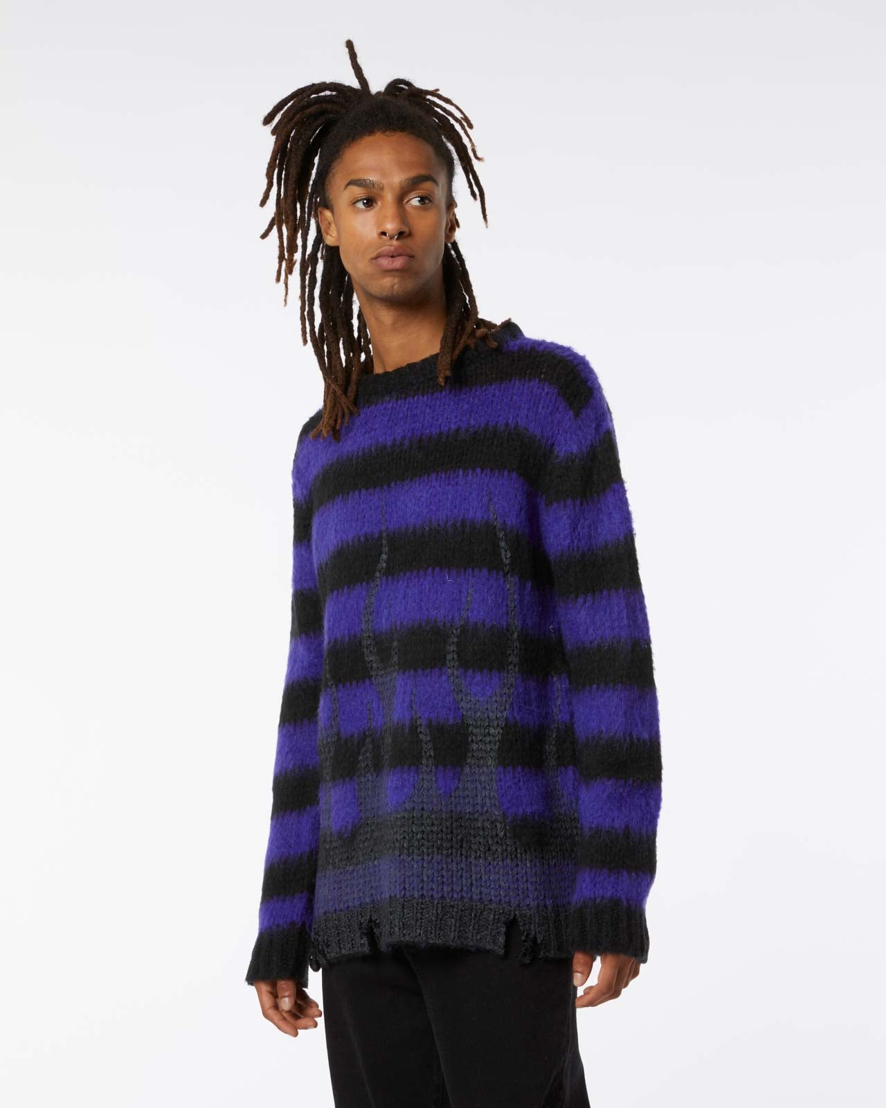 PURPLE STRPES JUMPER WITH BLACK FLAMES