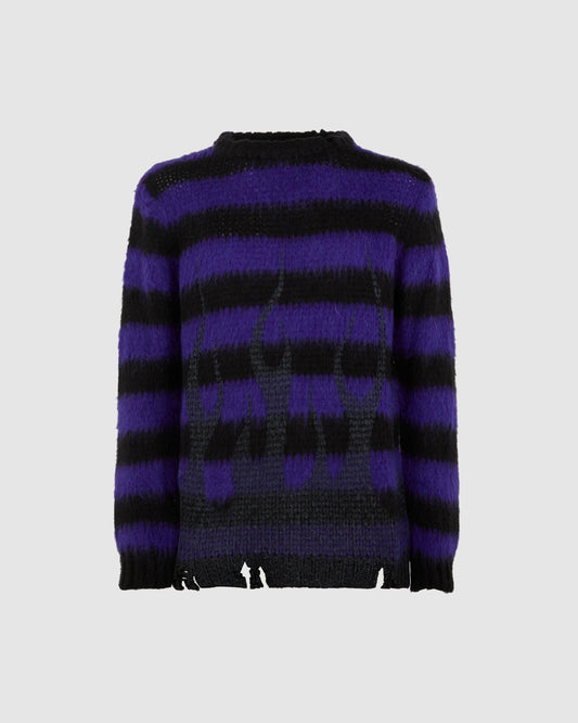 PURPLE STRPES JUMPER WITH BLACK FLAMES