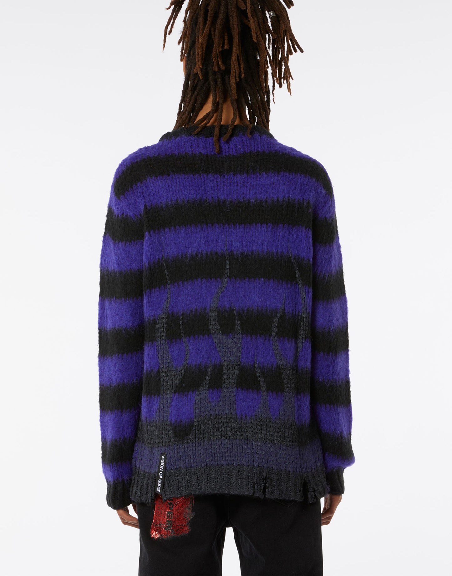 PURPLE STRPES JUMPER WITH BLACK FLAMES