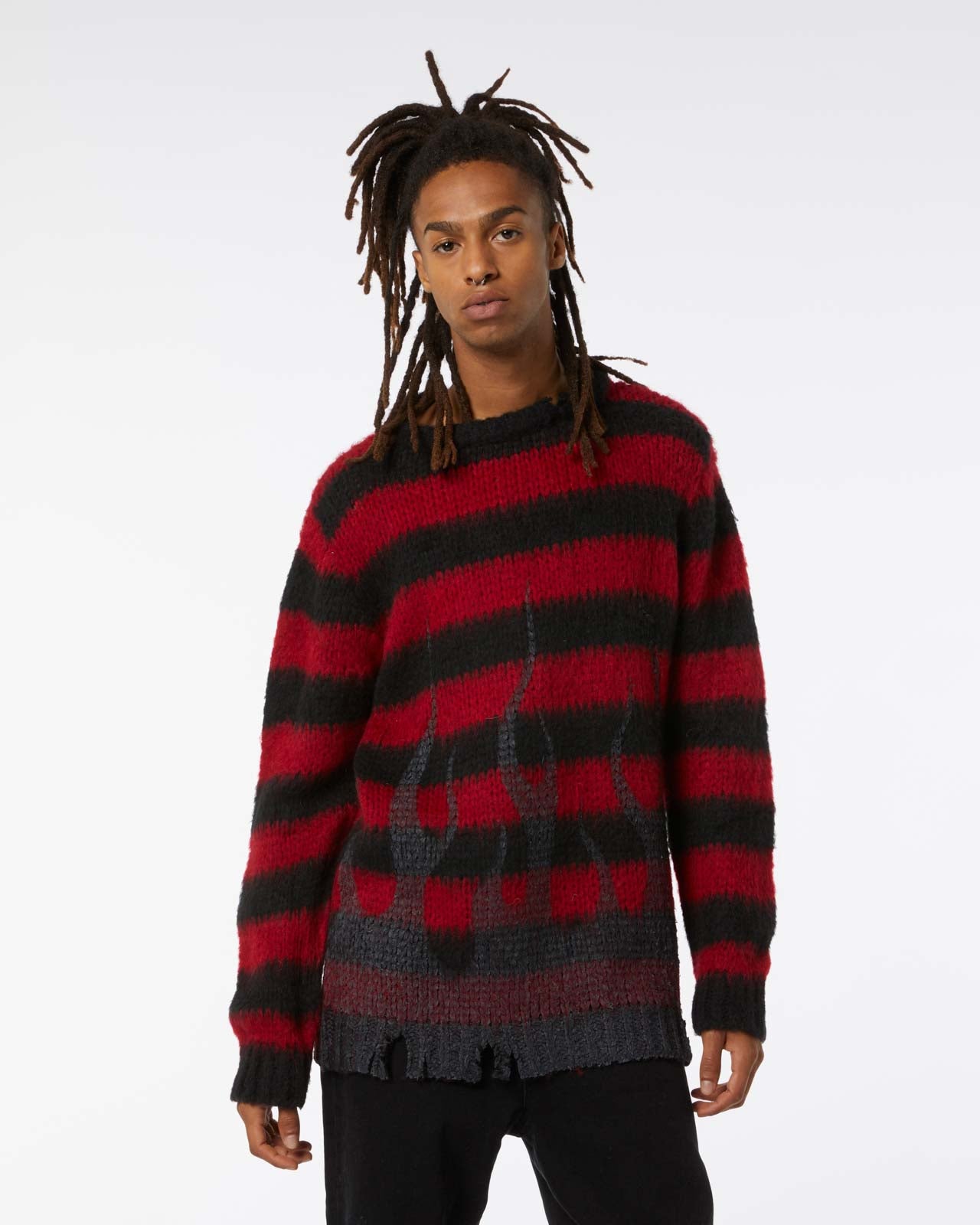 RED STRPES JUMPER WITH BLACK FLAMES