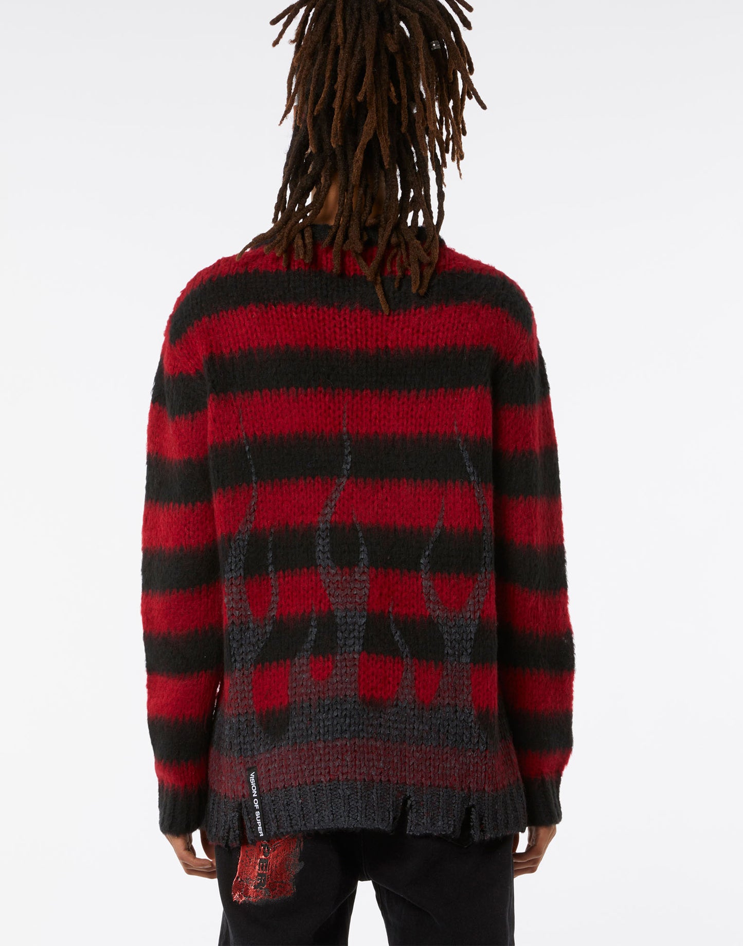 RED STRPES JUMPER WITH BLACK FLAMES