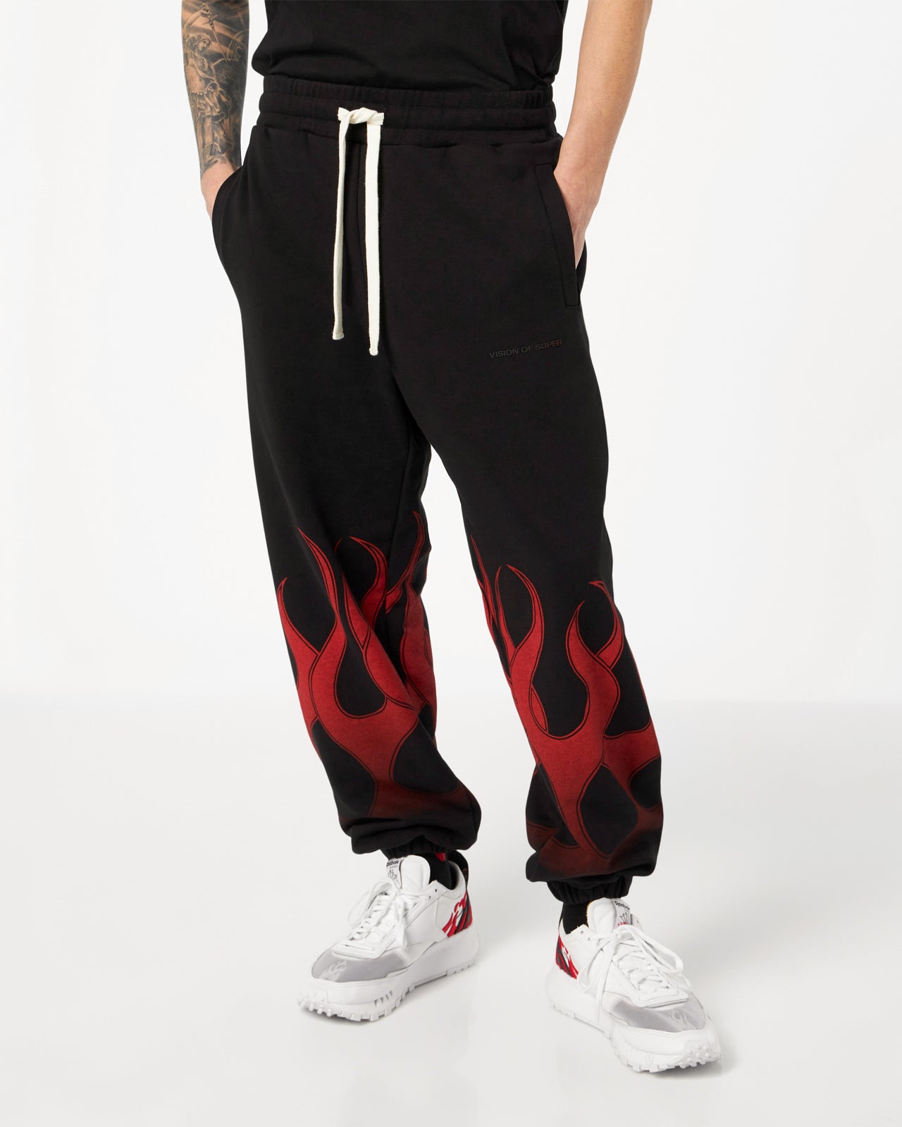 BLACK PANTS WITH RED FLAMES