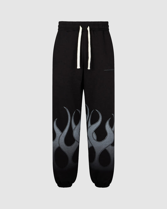 BLACK PANTS WITH GREY FLAMES