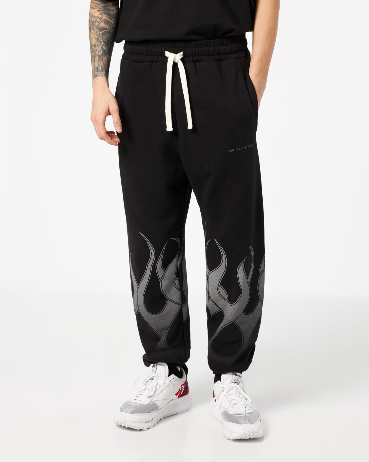 BLACK PANTS WITH GREY FLAMES