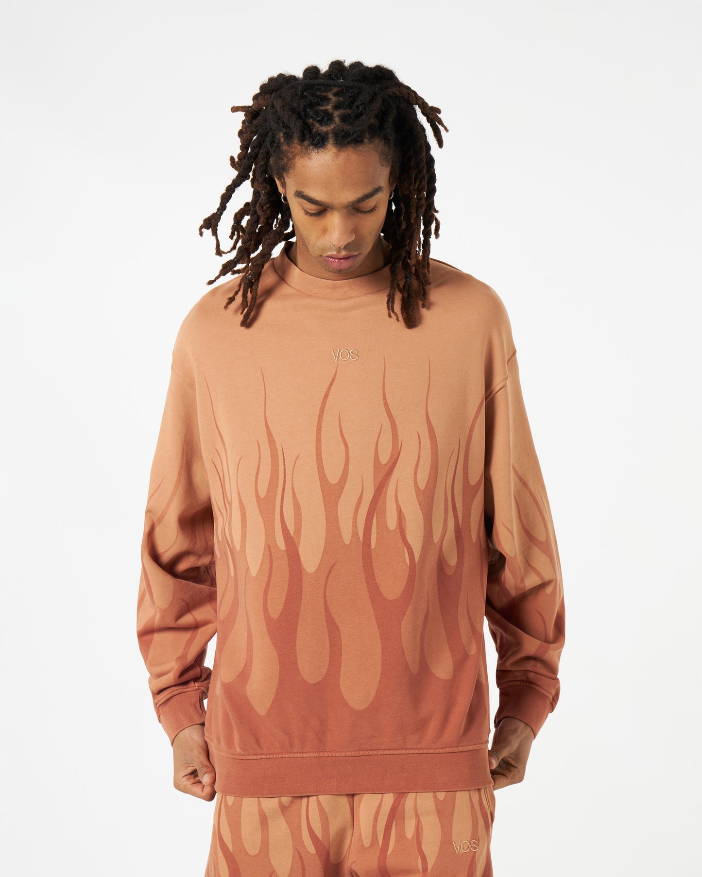 TERRACOTTA CREWNECK WITH DOUBLE FLAMES