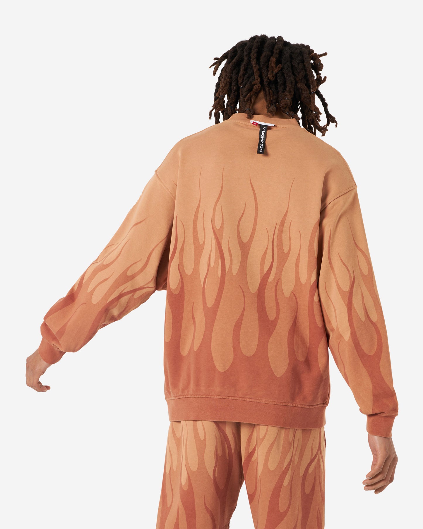 TERRACOTTA CREWNECK WITH DOUBLE FLAMES