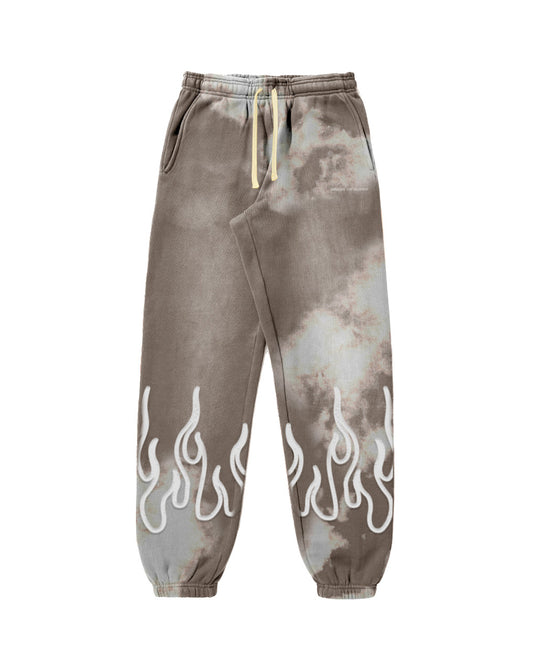 MUD TIE DYE PANTS WITH EMBROIDERY FLAME