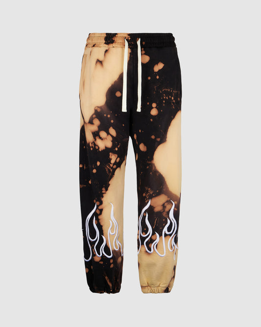 BLACK TIE DYE PANTS WITH EMBROIDERY FLAME