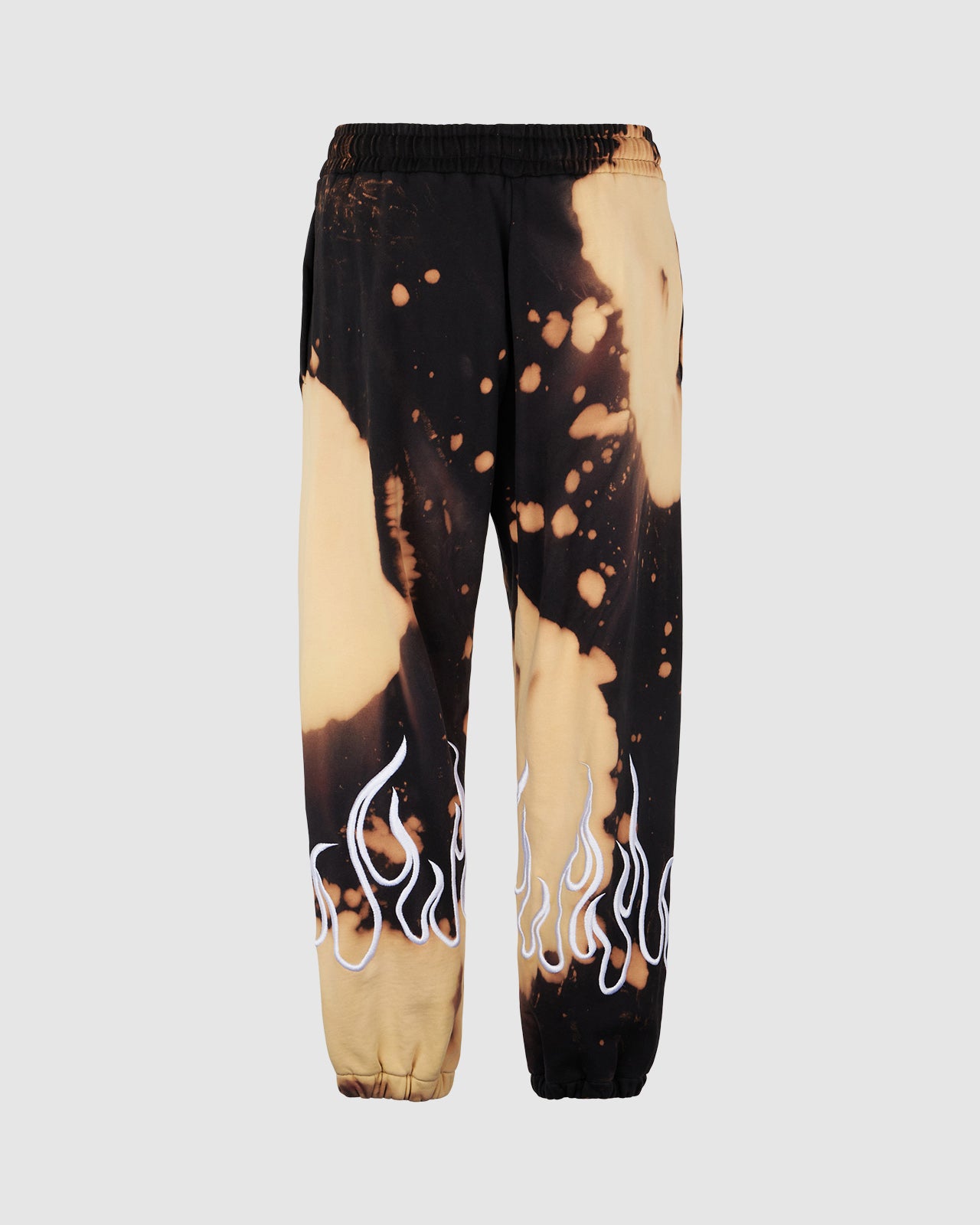 BLACK TIE DYE PANTS WITH EMBROIDERY FLAME