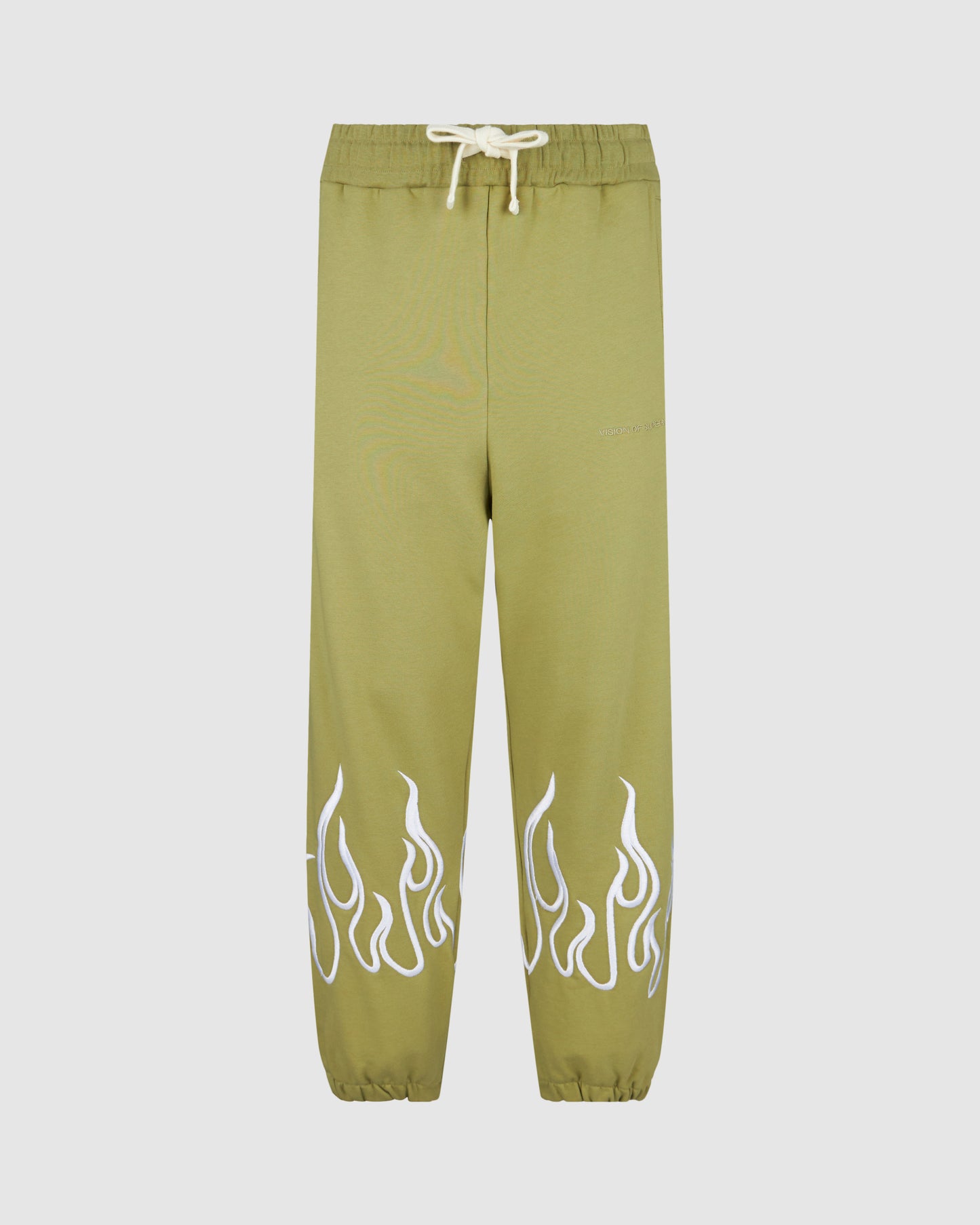 GREEN PANTS WITH EMBROIDERY FLAME