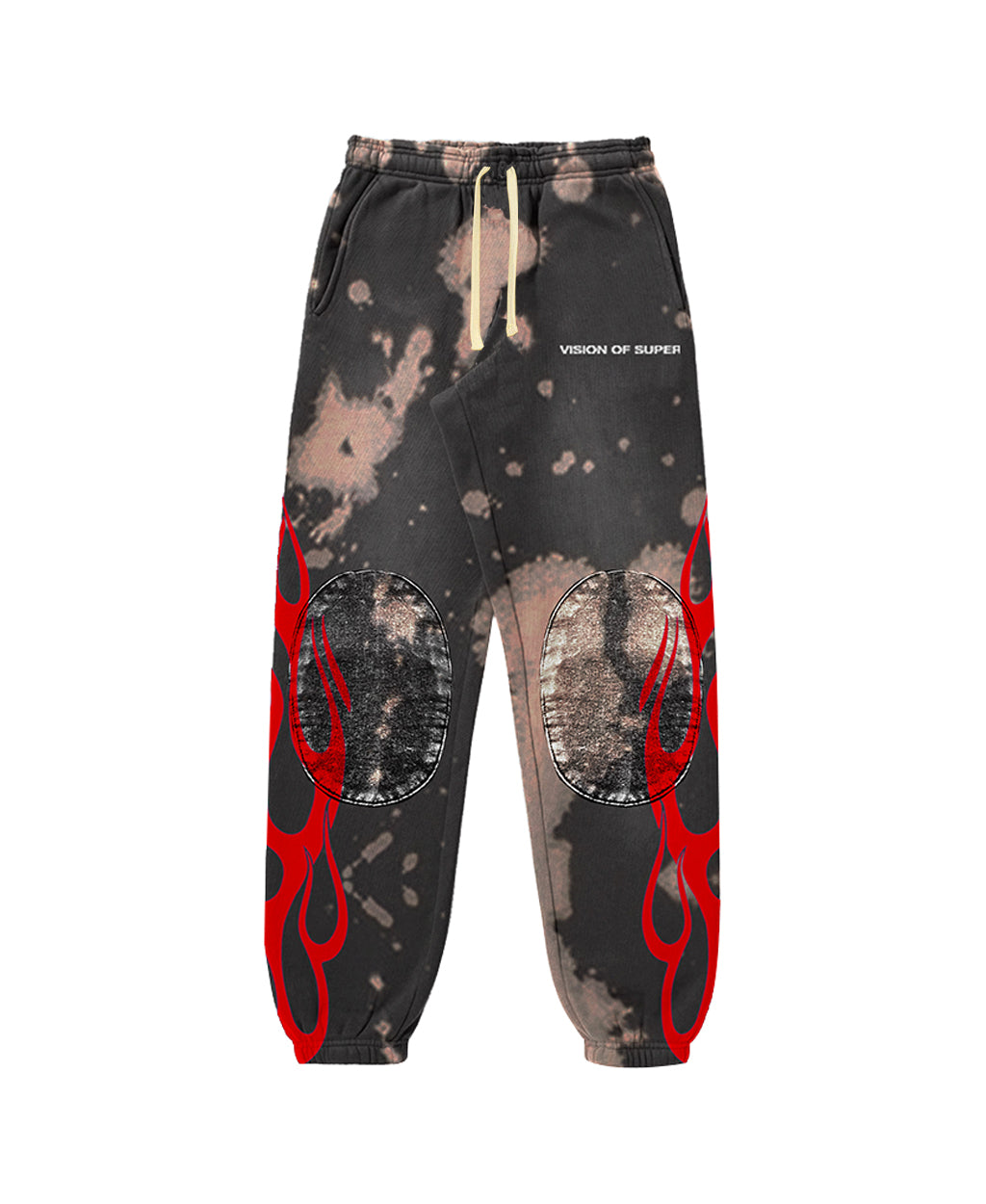 BLACK TIE DYE PANTS WITH RED FLAMES