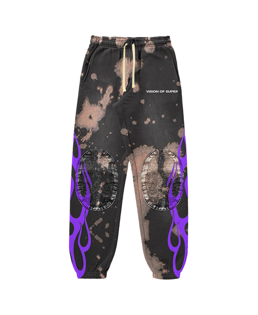 BLACK TIE DYE PANTS WITH PURPLE FLAMES