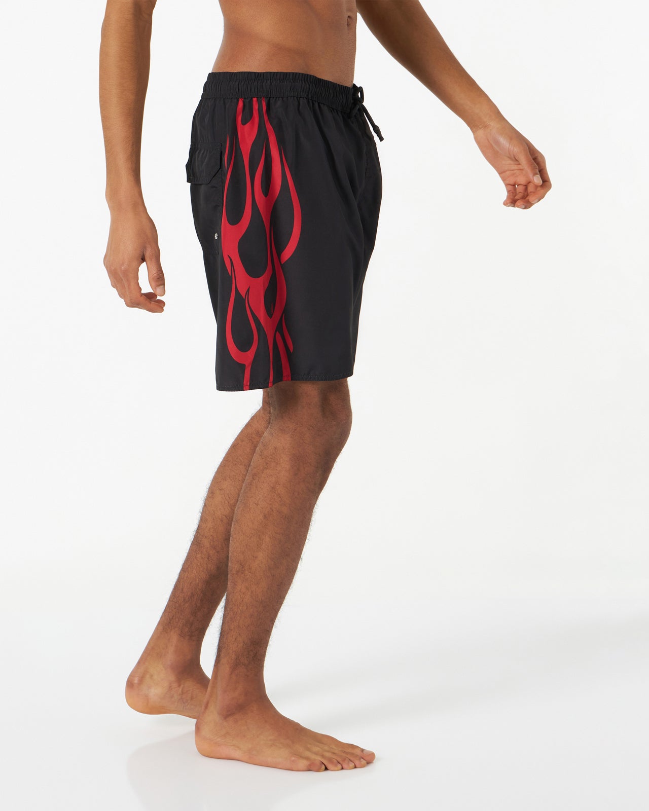 BLACK SWIMWEAR WITH RED TRIBAL FLAME