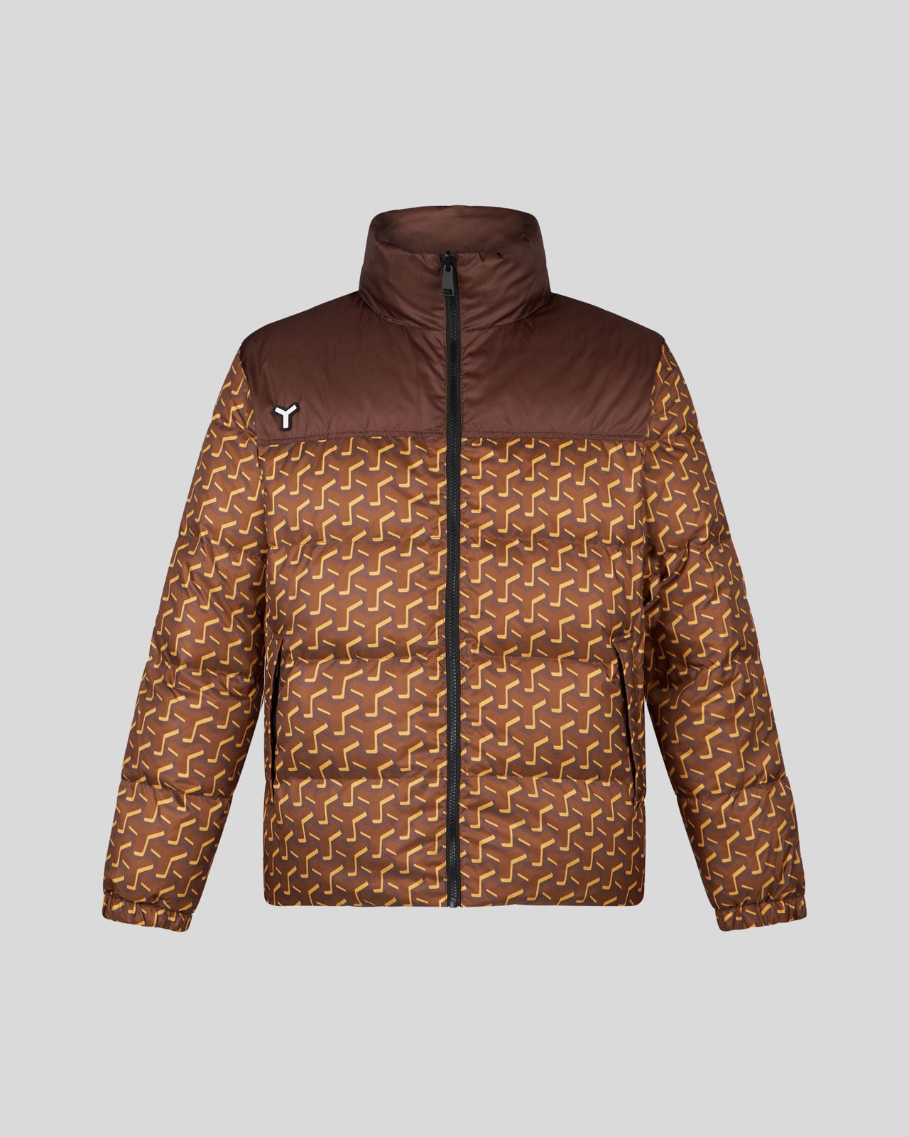 BROWN PUFFY OUTWEAR WITH MONOGRAM REV.