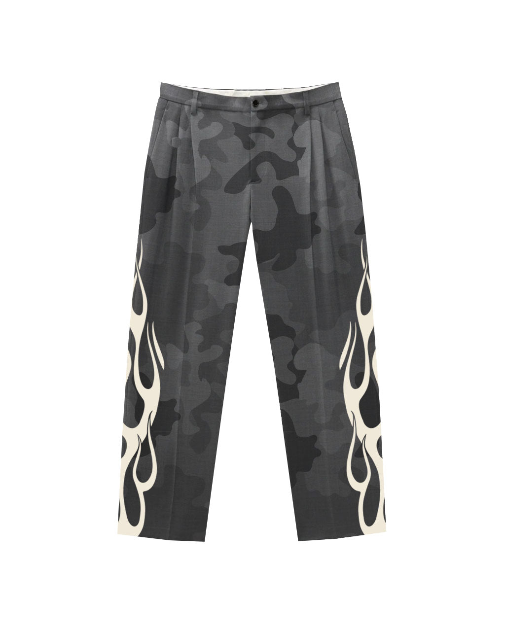 CAMOUFLAGE PANTS WITH OFF WHITE FLAMES