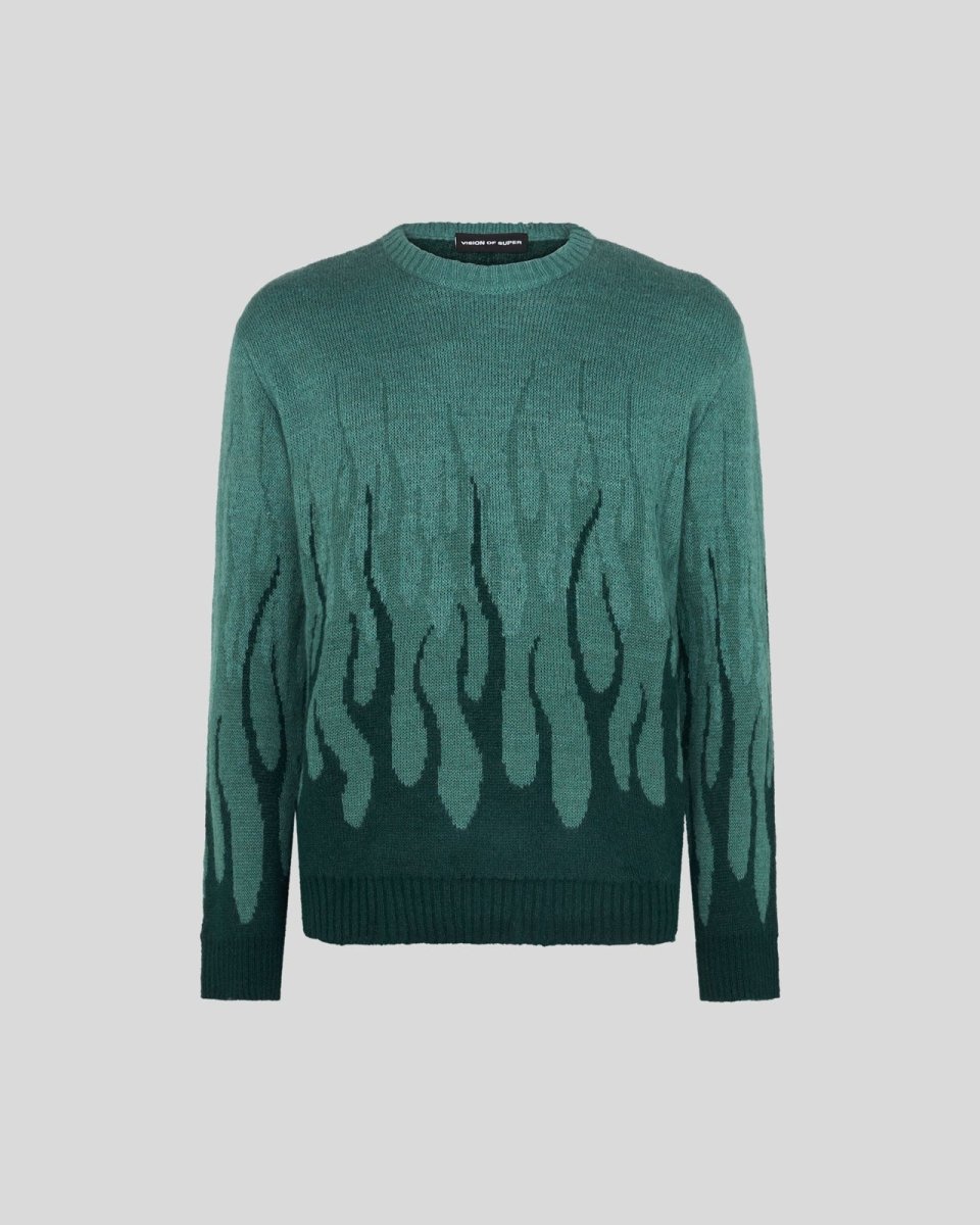 BALSAMGREEN JUMPER WITH JACQUARD FLAMES