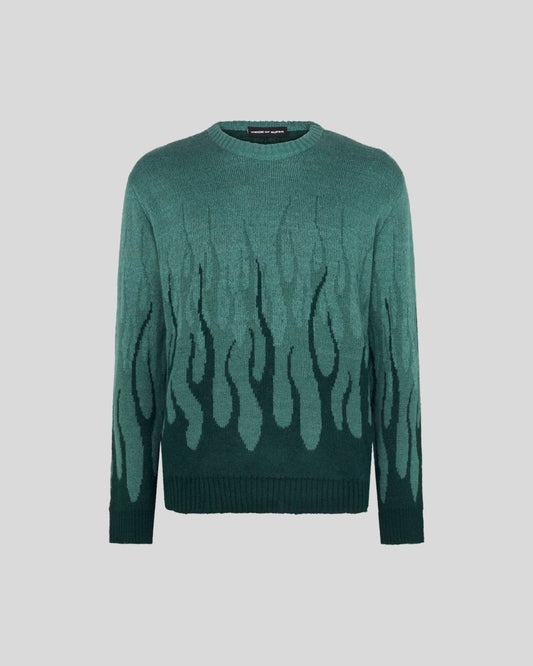 BALSAMGREEN JUMPER WITH JACQUARD FLAMES