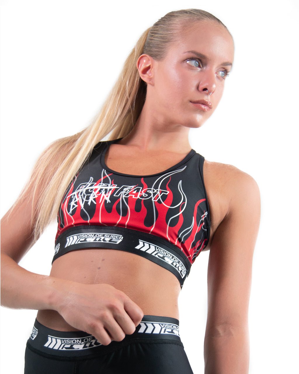 BLACK ACTIVE TOP WITH DOUBLE FLAMES