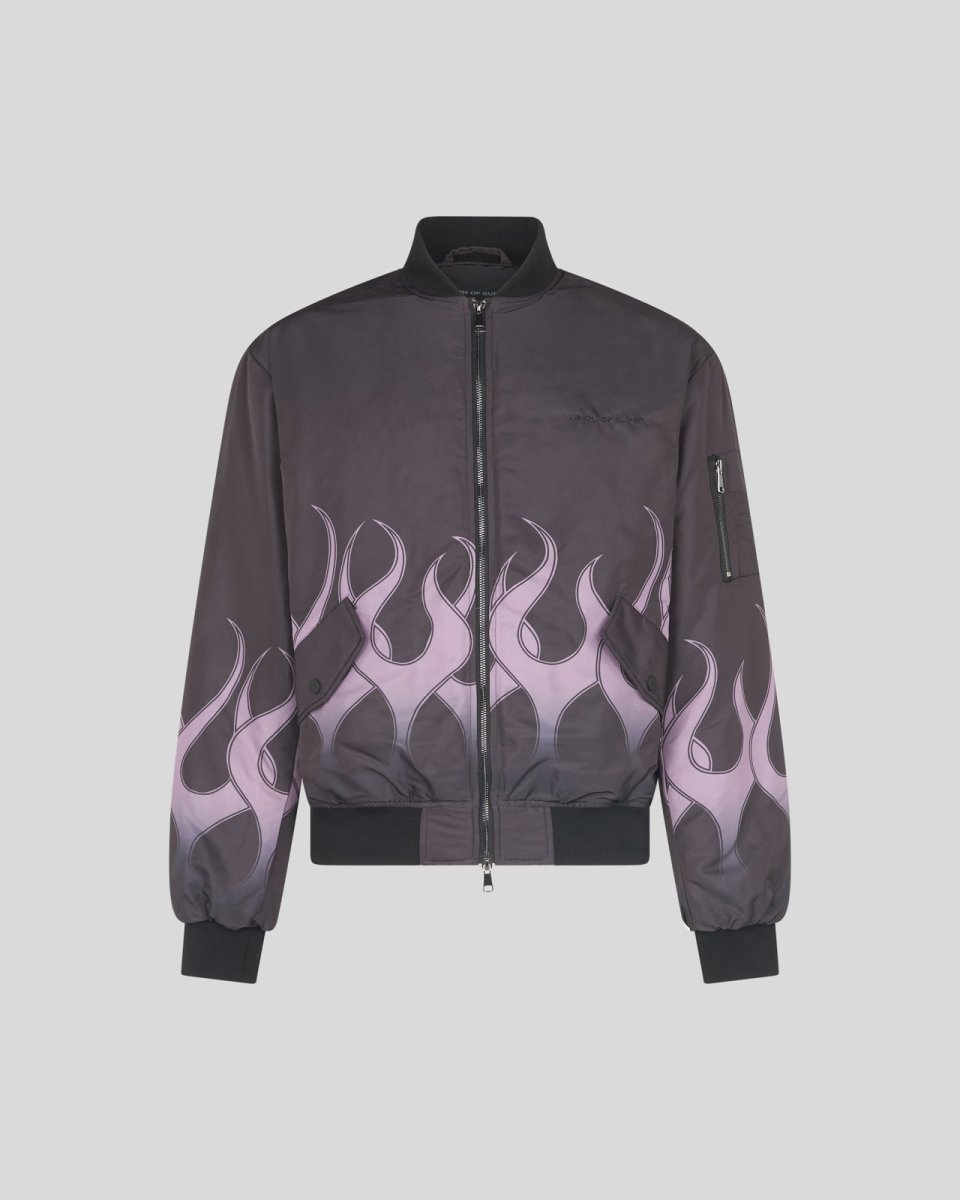 BLACK BOMBER WITH PURPLE PRINT FLAMES