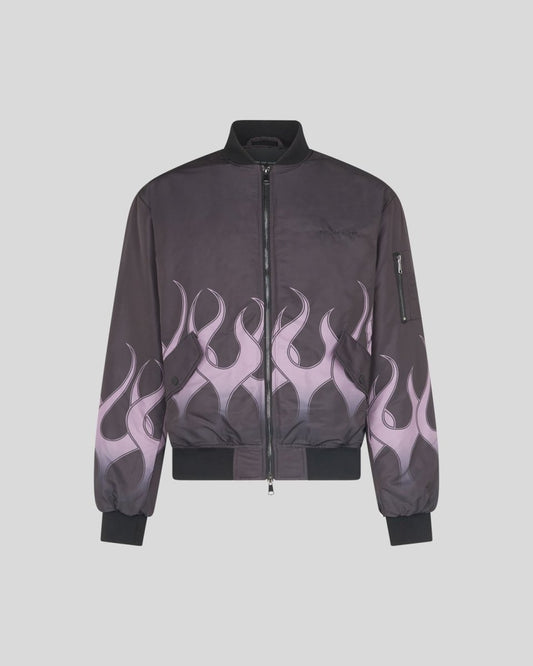 BLACK BOMBER WITH PURPLE PRINT FLAMES