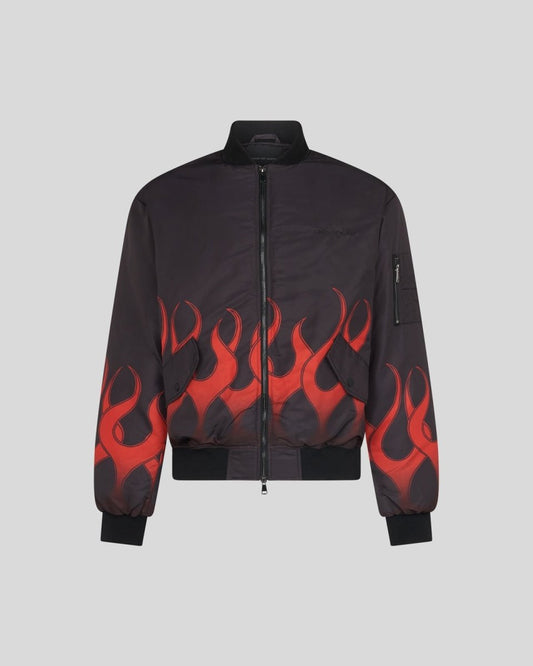 BLACK BOMBER WITH RED PRINT FLAMES