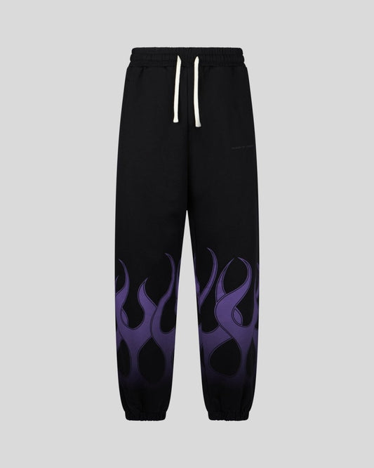 BLACK PANTS WITH PURPLE FLAMES