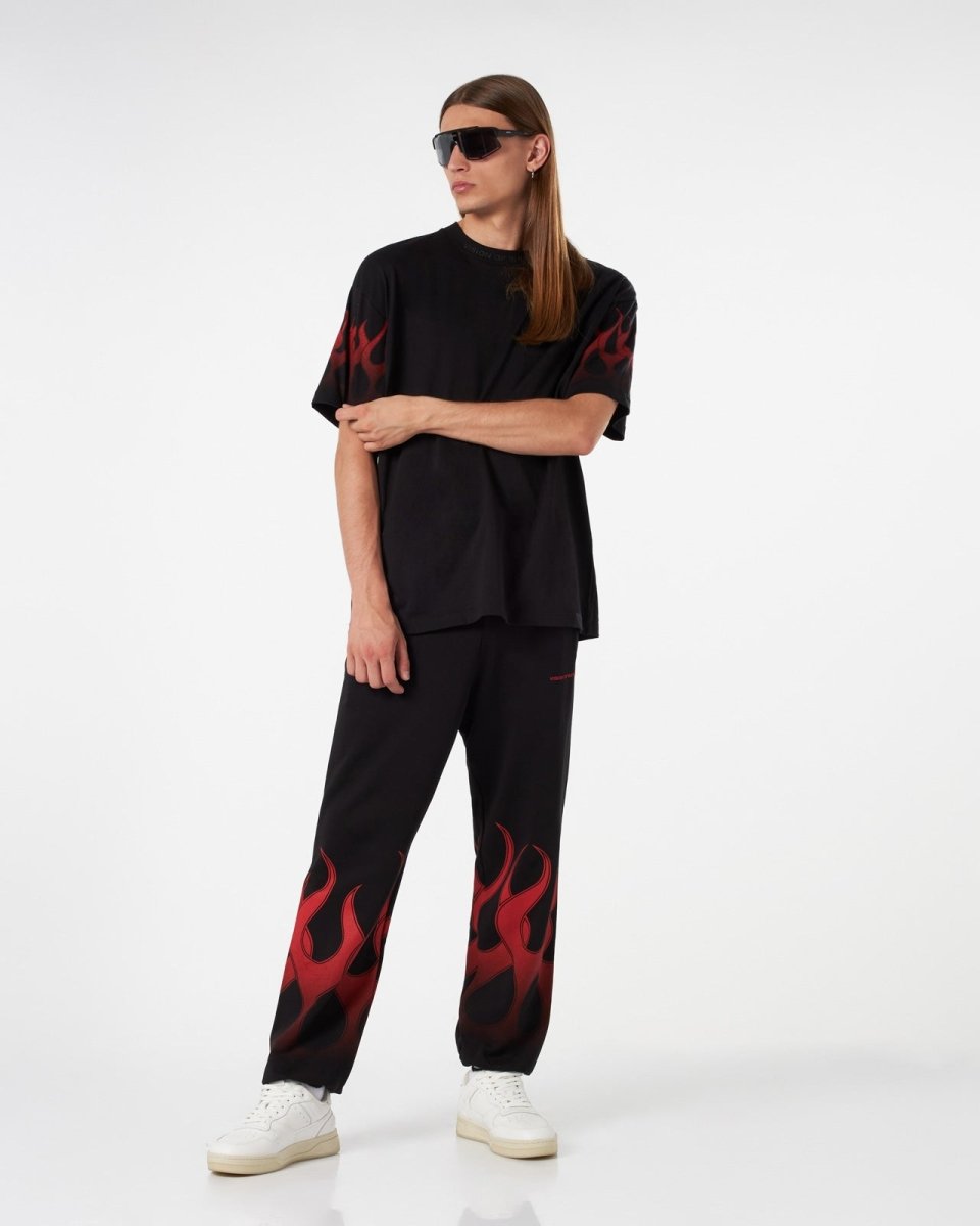 BLACK PANTS WITH RED FLAMES